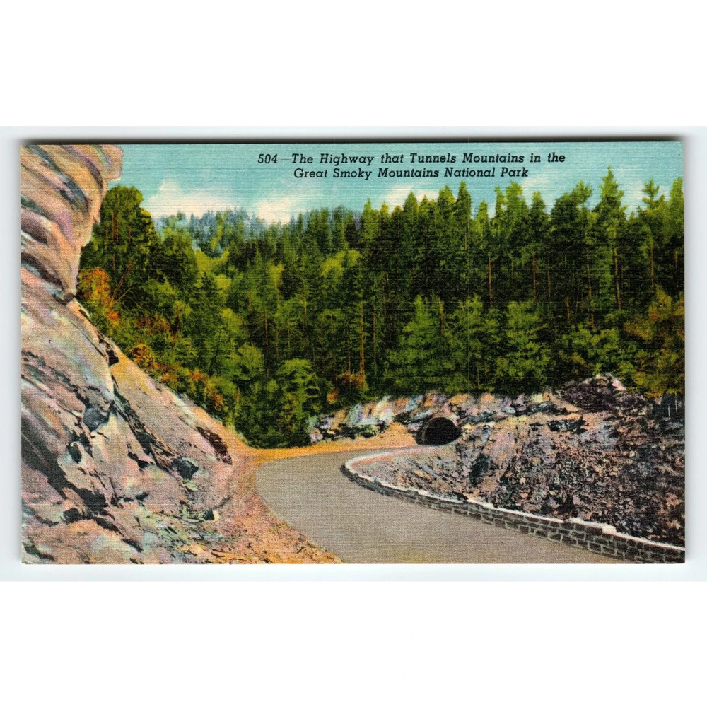 Vintage Linen Postcard Great Smoky Mountains Highway Tunnel Curteich
